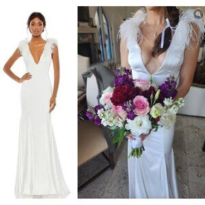 Mac Duggal Ivory Feathered Wedding Dress